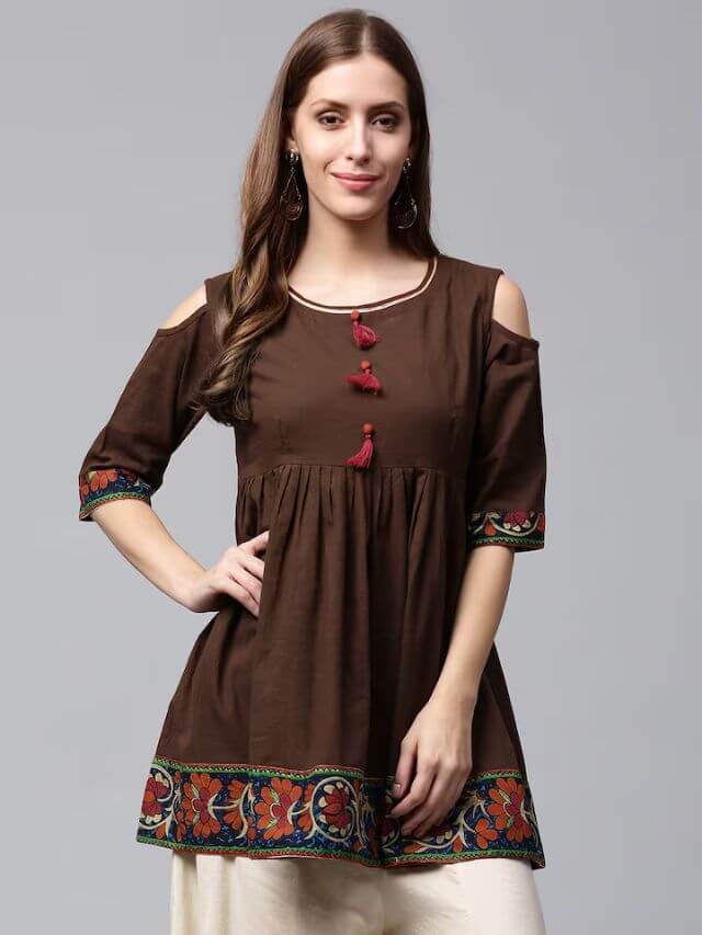 Cold Shoulder Kurti design online for ladies