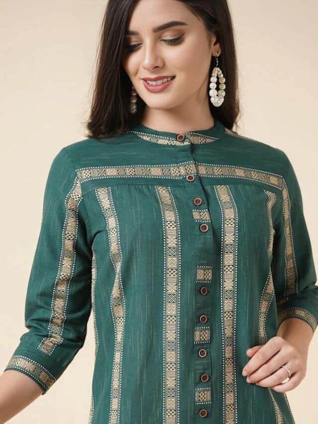 Mandarin Collar Cotton Kurti design online for ladies