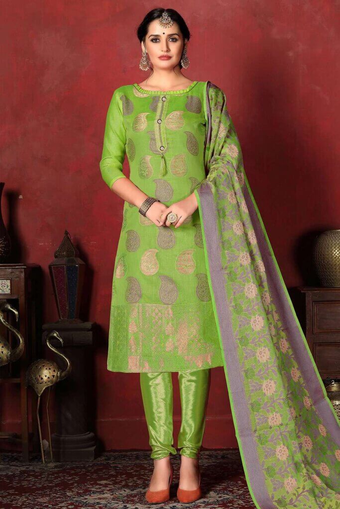 Parrot Green Pashmina Salwar Kameez 