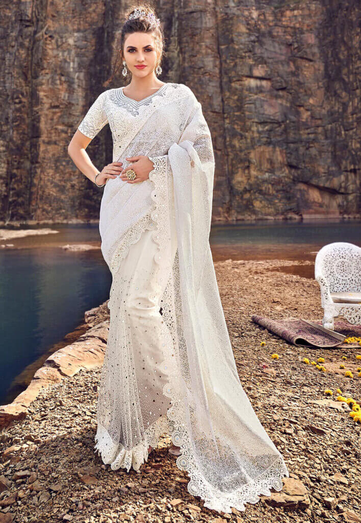 white net sarees