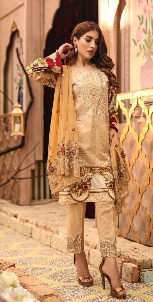 3 Piece Embroidered Printed Fine Lawn with Pure Chiffon Dupatta