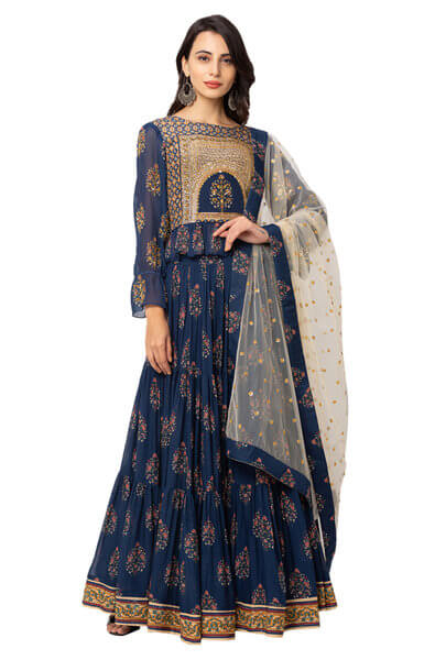 Embroidered Skirts And Dupatta With Swiss Dotted Net Printed Top