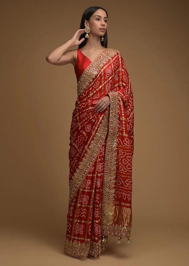 Red Bandhani Saree