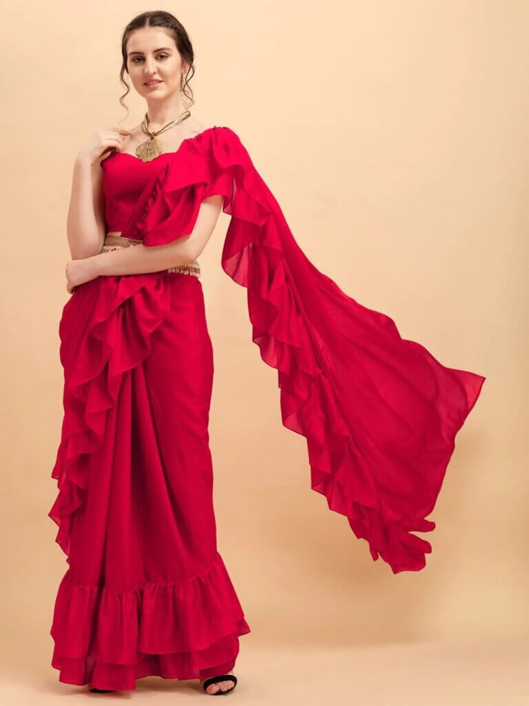 Red Ruffle Saree