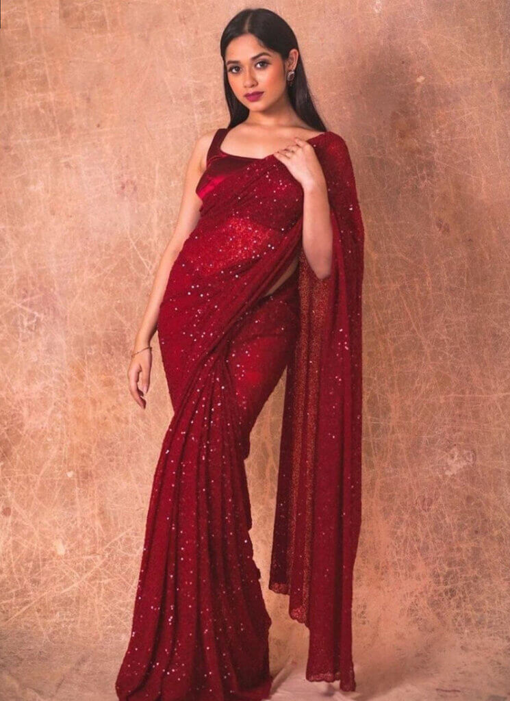 Red Sequin Saree