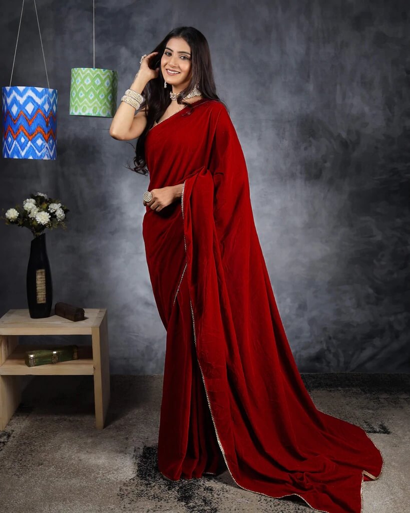 Red Velvet Saree