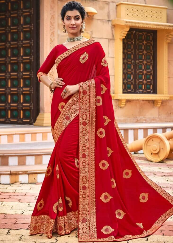 red color chanderi saree