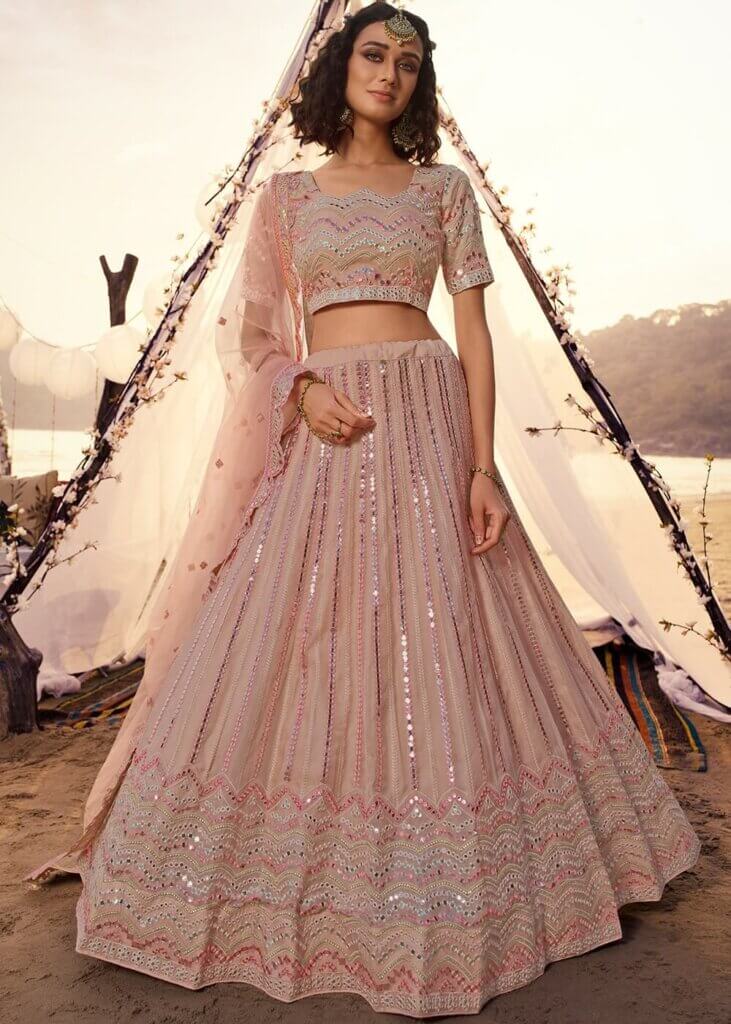 Mirror Work Pastel Lehenga Choli