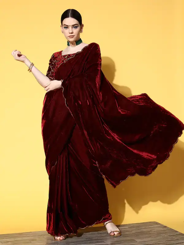 Plain-Full-Velvet-Saree