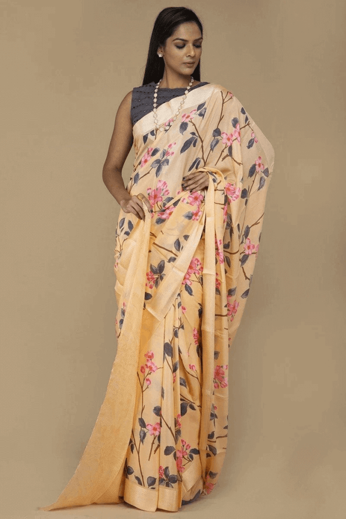 Floral Printed Crepe Saree