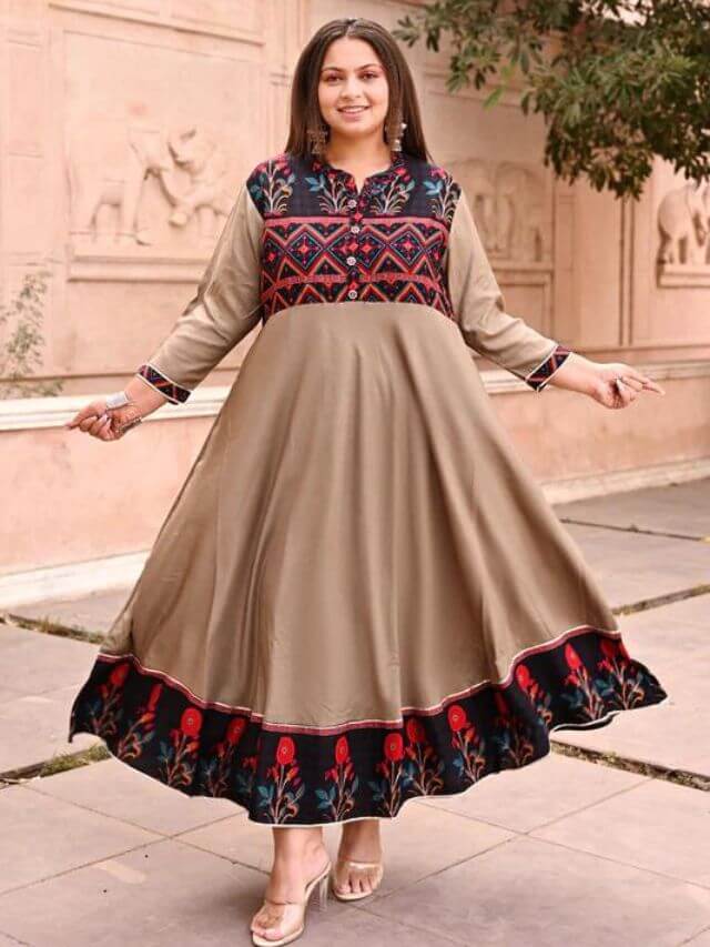 Buy Gorgeous Women Brown Color Thread Work Chanderi Cotton With Anarkali  Kurtis At Shopgarb – Shopgarb Store