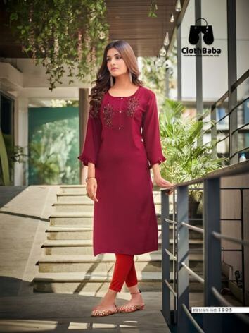 Exclusive Fancy Viscose Rayon Hand Work Kurti by ClothBaba