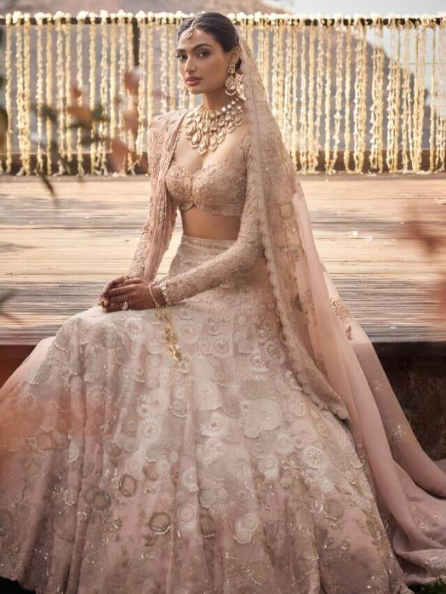 Athiya Shetty in Pale Pink Chikan Lehengas