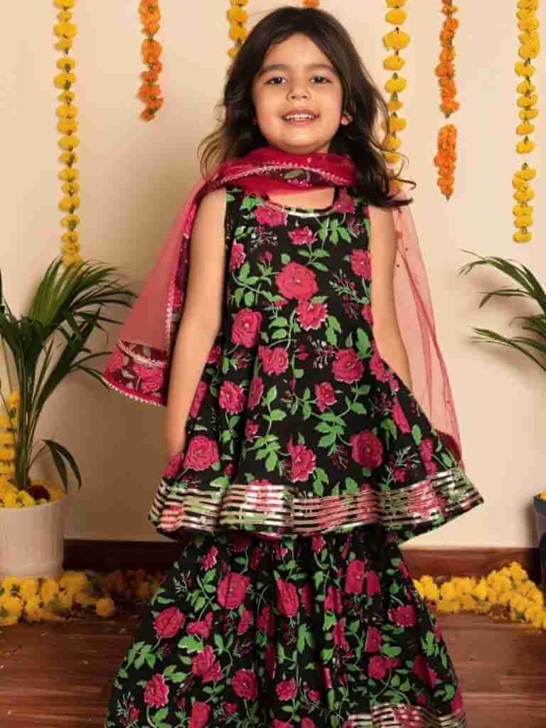 Flower Printed Kids Sharara Suits
