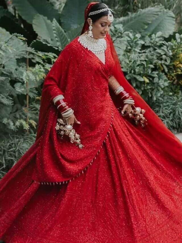 Influencer Harshita Gupta in Red Chikan Lehenga