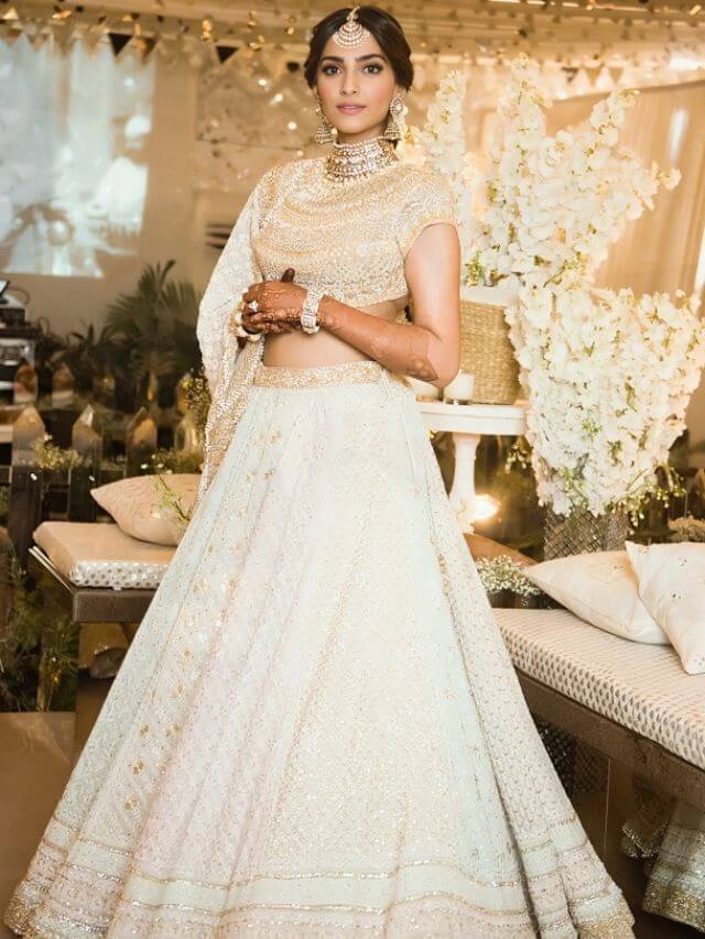 Sonam Kapoor’s White Chikan Lehenga for Mehendi